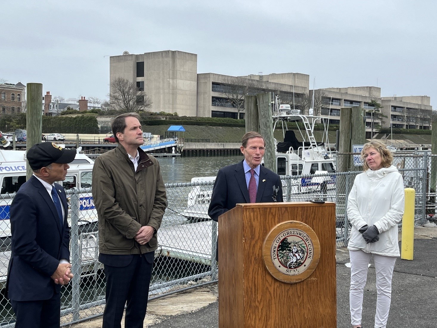 Blumenthal announced a federal grant to aid the Greenwich Harbor dredging project. 
